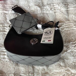 Valentino Orlandi Black and Gray  logo Shoulder Bag cross body and coin purse